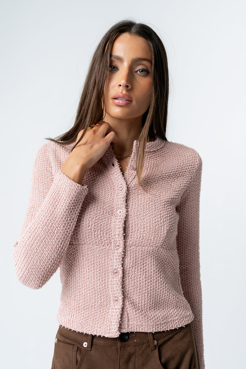 Mindy Button Front Sweater in Pink - FINAL SALE