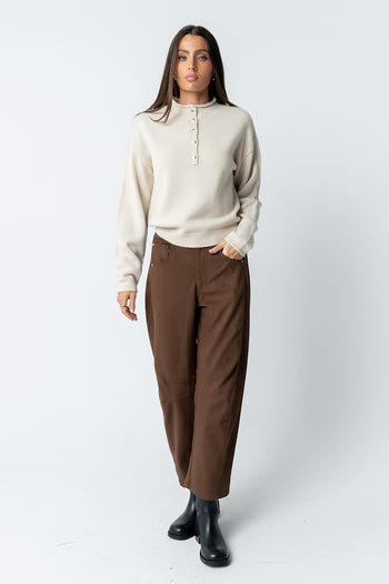 Meli Button Front Knit Sweater in Natural