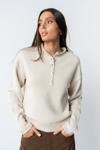 Meli Button Front Knit Sweater in Natural