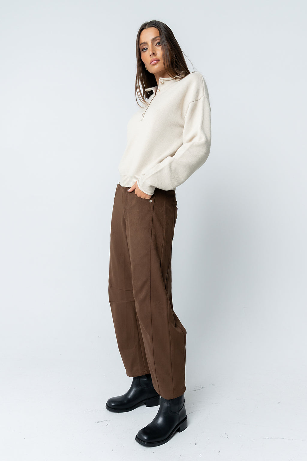 Meli Button Front Knit Sweater in Natural