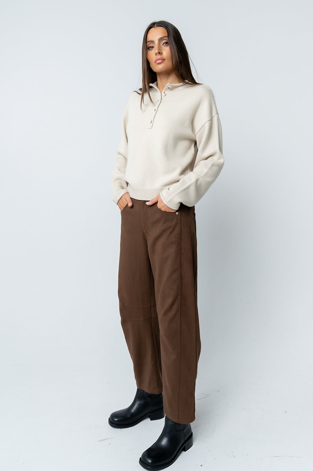 Meli Button Front Knit Sweater in Natural