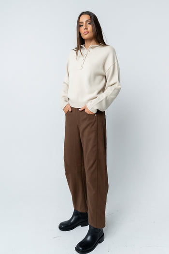 Meli Button Front Knit Sweater in Natural