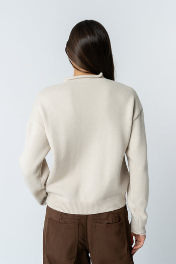 Meli Button Front Knit Sweater in Natural