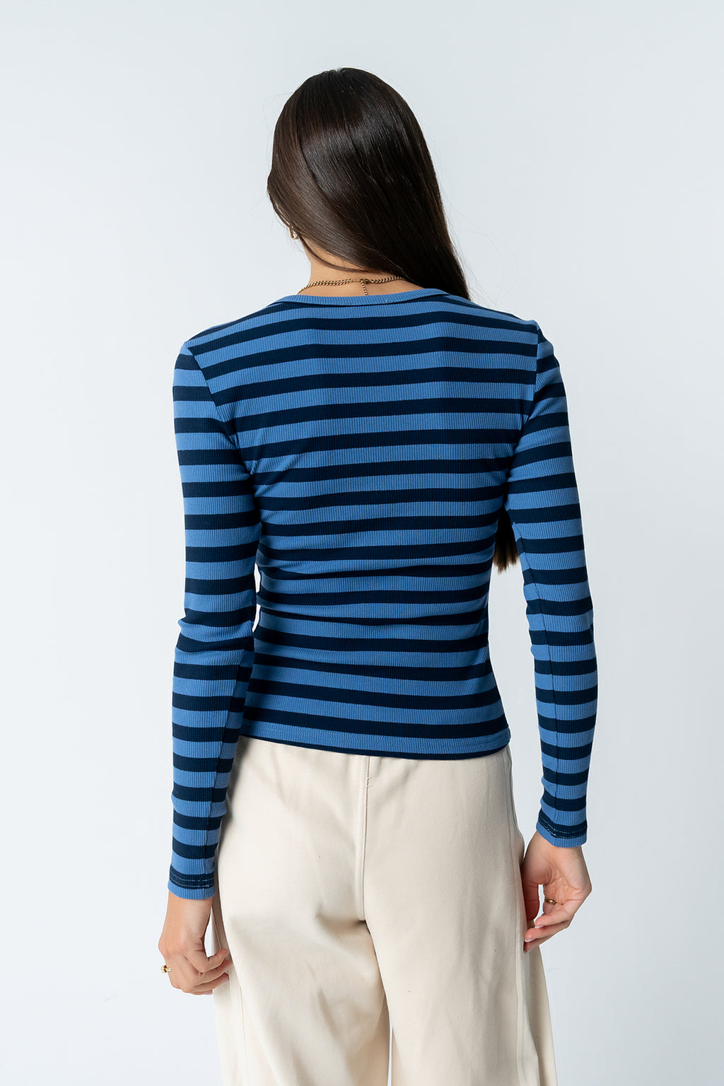 Mia Button Up Top in Striped Navy - FINAL SALE