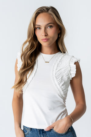 Storie Mixed Media Top in Ivory - FINAL SALE