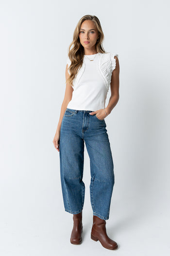 Storie Mixed Media Top in Ivory - FINAL SALE