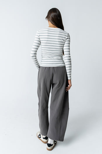 Mia Button Up Top in Striped Grey
