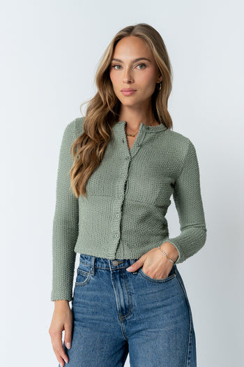 Mindy Button Front Sweater in Green - FINAL SALE