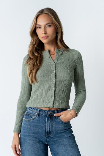 Mindy Button Front Sweater in Green - FINAL SALE