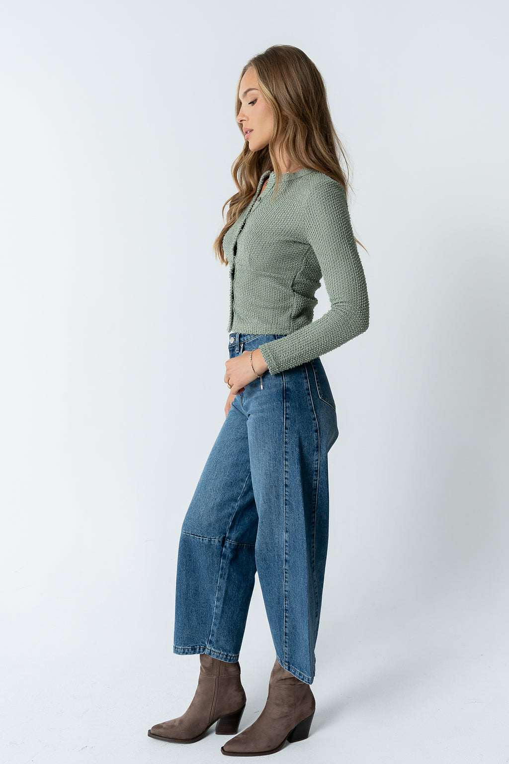 Mindy Button Front Sweater in Green - FINAL SALE
