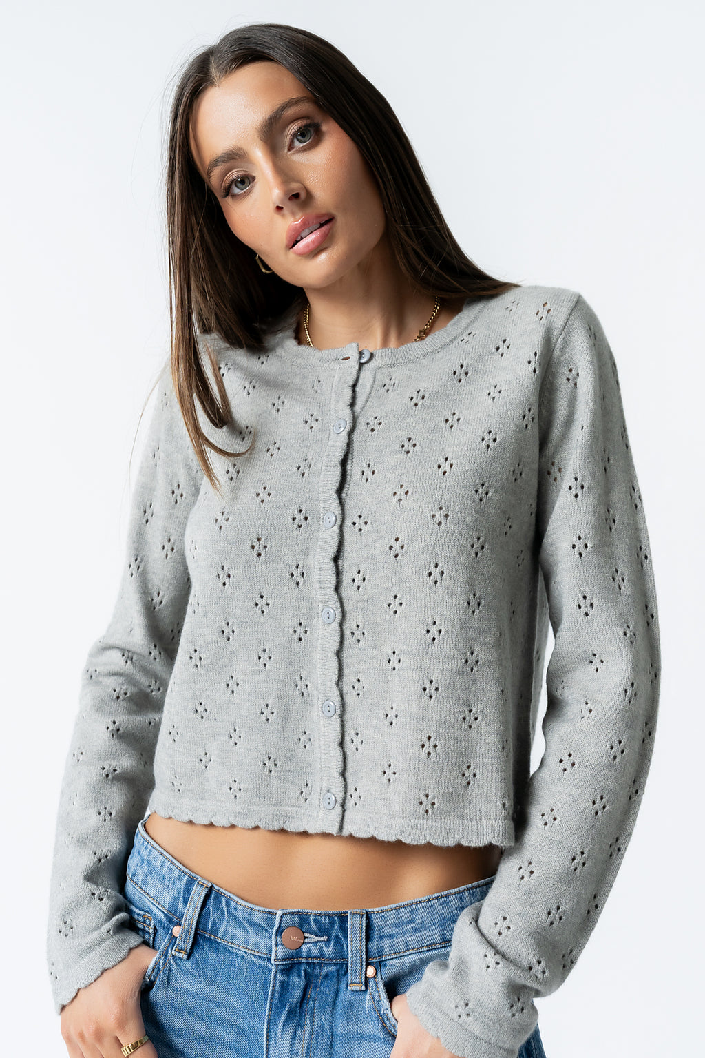 Kandy Scalloped Sweater in Grey - FINAL SALE