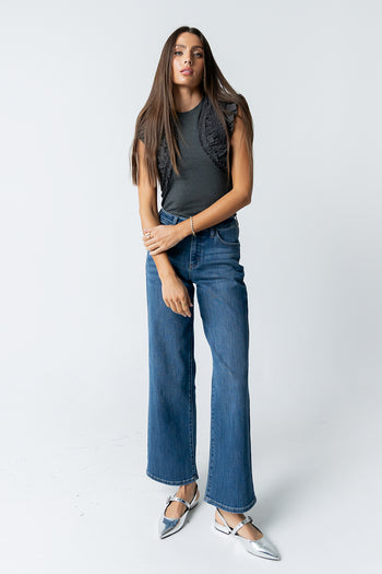 Storie Mixed Media Top in Charcoal