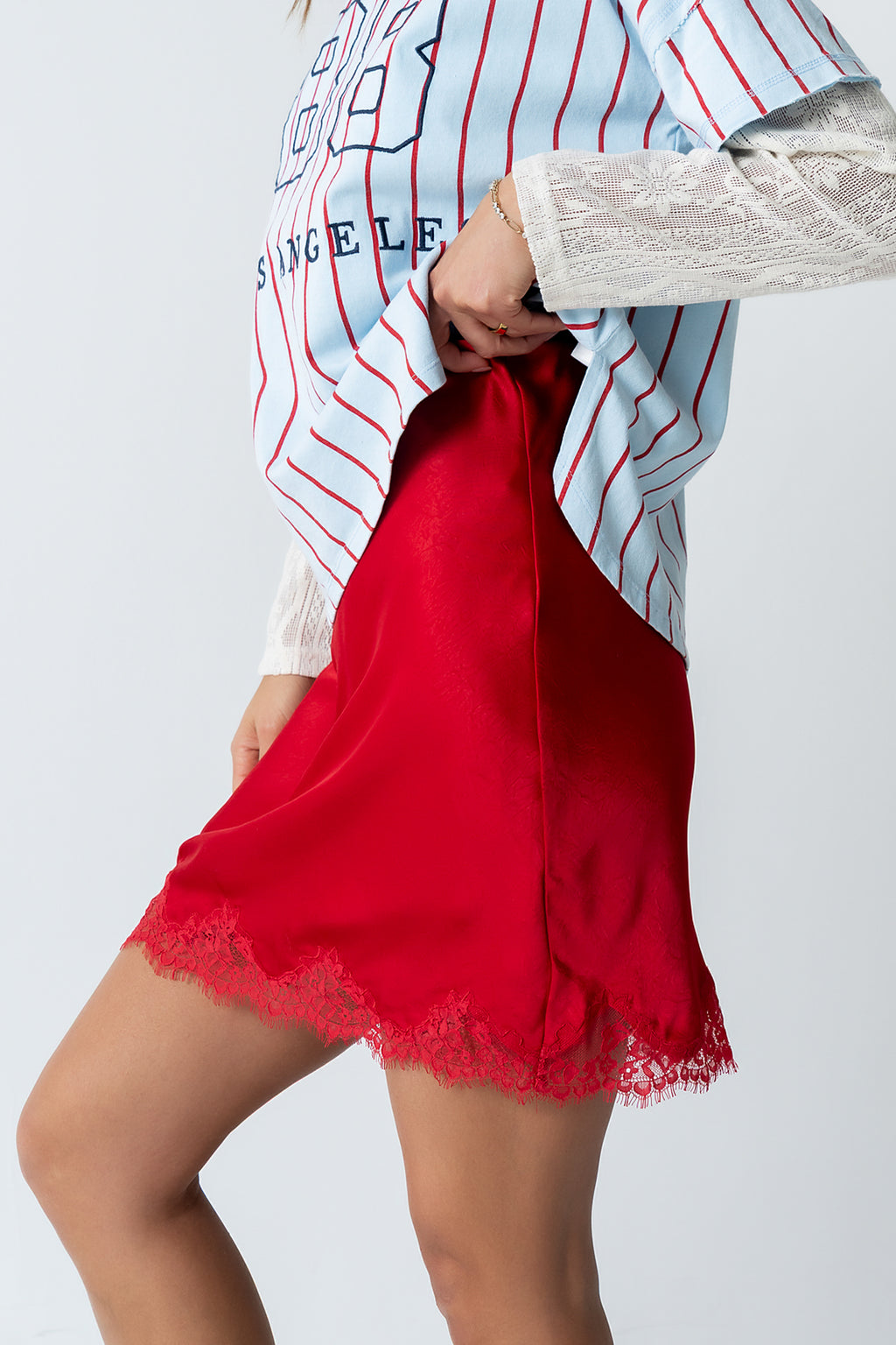 harper lace mini dress Harper Lace Trim Mini Skirt in Red