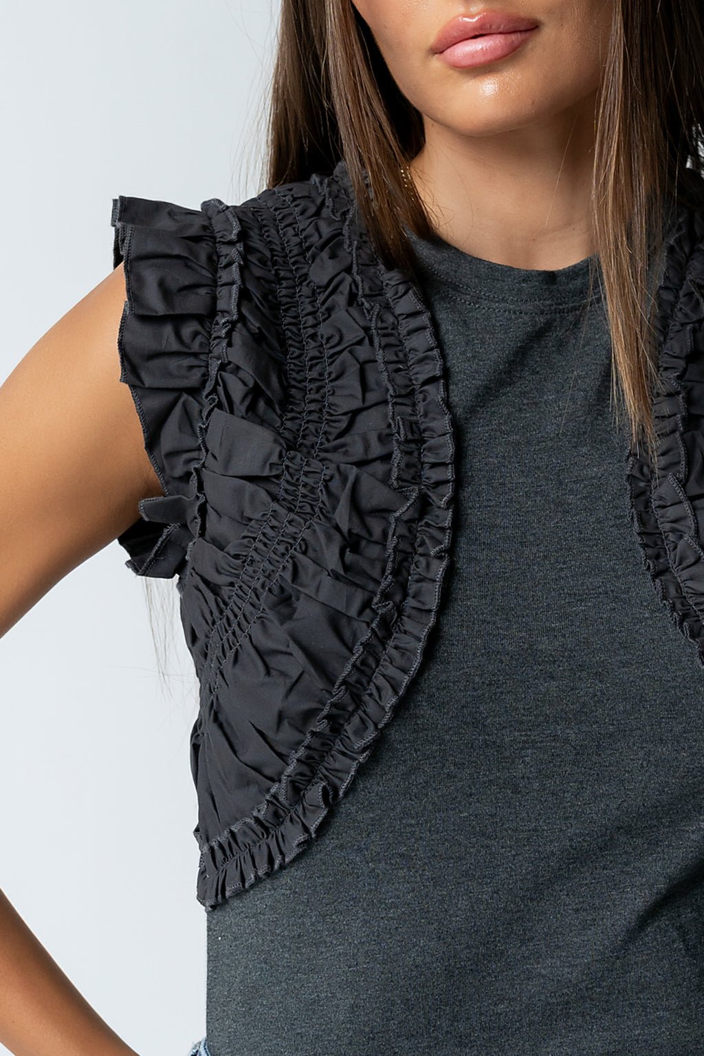 Storie Mixed Media Top in Charcoal