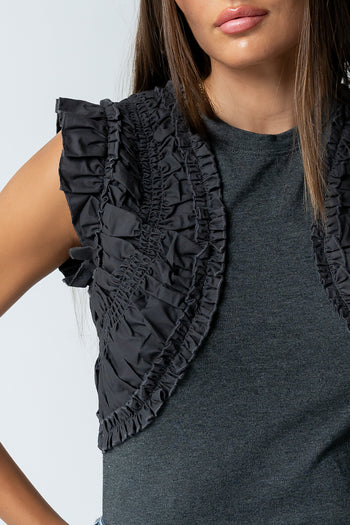 Storie Mixed Media Top in Charcoal