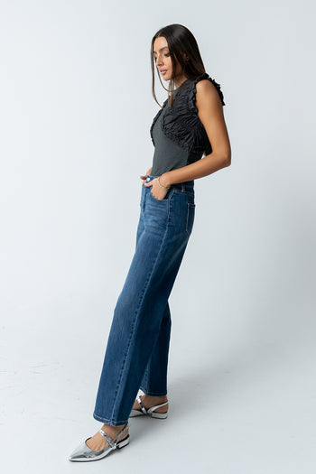 Storie Mixed Media Top in Charcoal