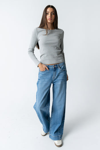 Indiana Striped Top in Heather Grey