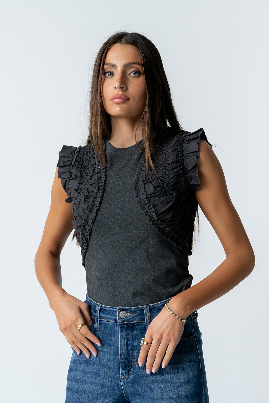 Storie Mixed Media Top in Charcoal