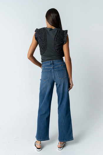 Storie Mixed Media Top in Charcoal