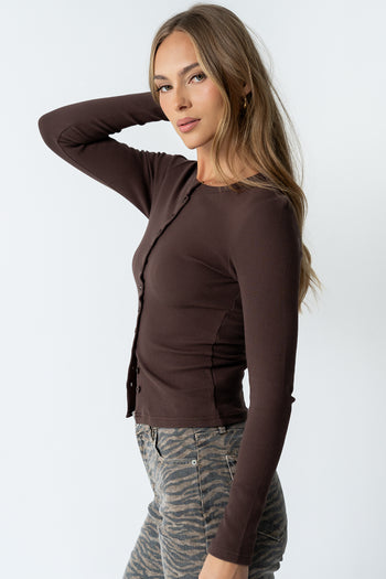 Mia Button Up Top in Brown - FINAL SALE
