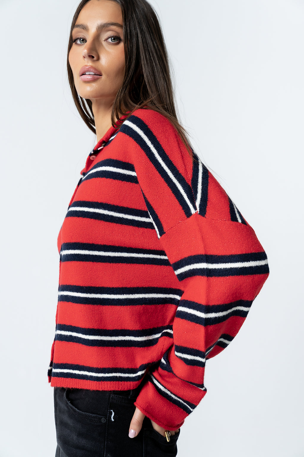 Mariah Striped Cardigan in Red - FINAL SALE