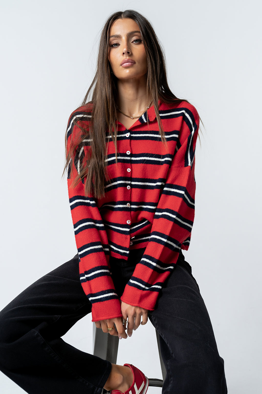 Mariah Striped Cardigan in Red - FINAL SALE