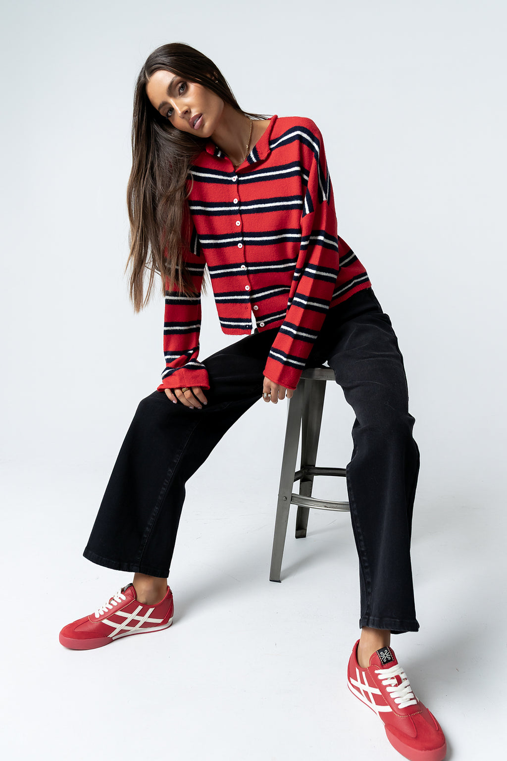 Mariah Striped Cardigan in Red - FINAL SALE