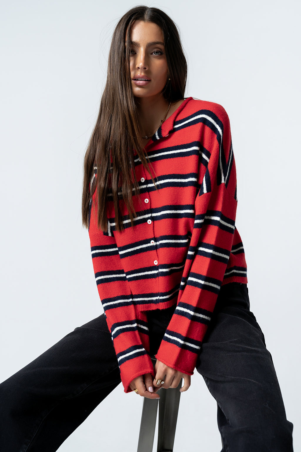 Mariah Striped Cardigan in Red - FINAL SALE