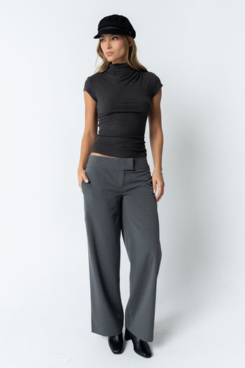 Kara Mock Neck Top in Charcoal