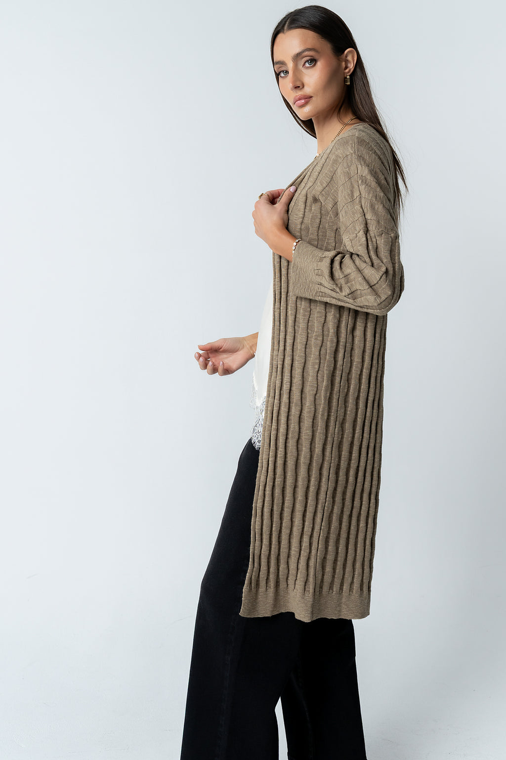 Eve Ribbed Duster in Taupe - FINAL SALE