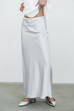 Tory Satin Maxi Skirt in Silver