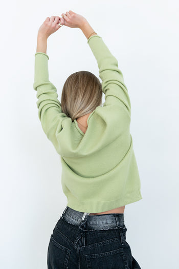 Meli Button Front Knit Sweater in Green - FINAL SALE