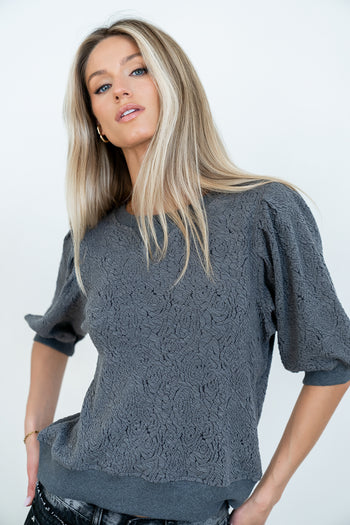 Marrel Textured Top in Charcoal - FINAL SALE