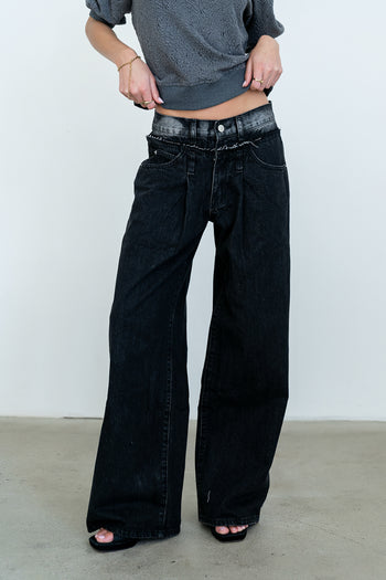 Arabella Wide Leg Jeans in Washed Black
