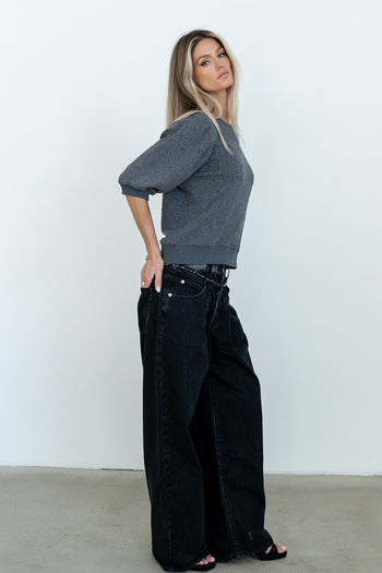 Marrel Textured Top in Charcoal - FINAL SALE