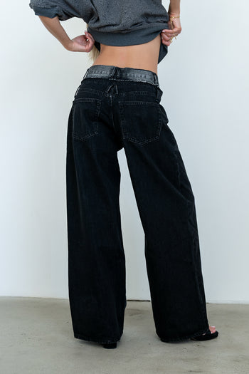 Arabella Wide Leg Jeans in Washed Black