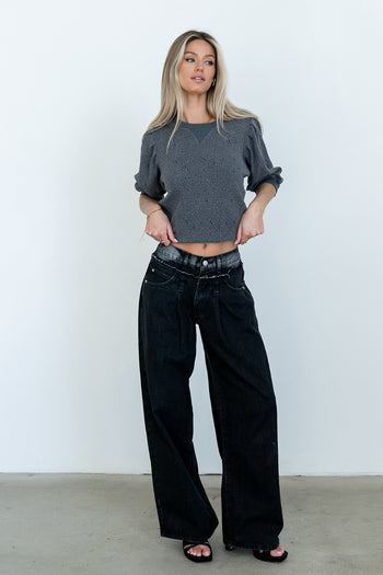 Marrel Textured Top in Charcoal - FINAL SALE