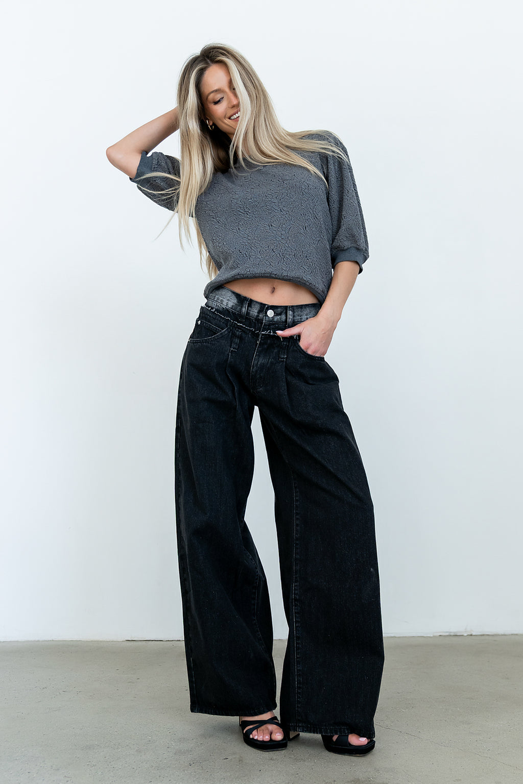 Arabella Wide Leg Jeans in Washed Black