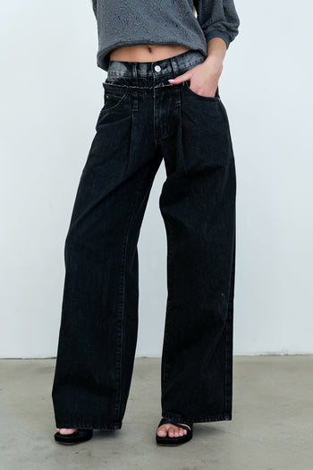 Arabella Wide Leg Jeans in Washed Black