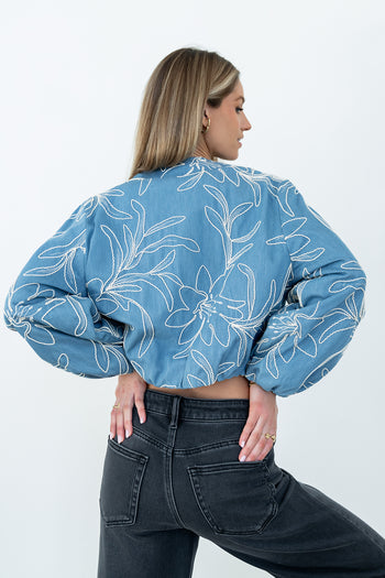 Sidney Embroidered Jacket in Medium Wash