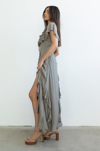 Kora Ruffle Maxi Dress in Olive