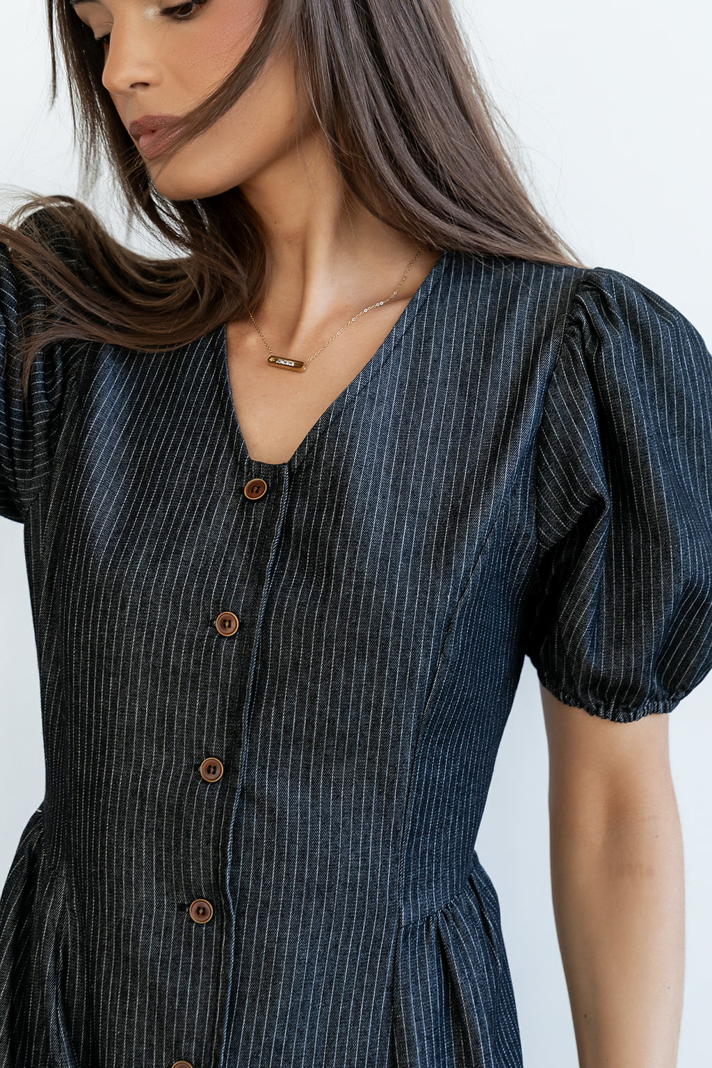 Conley Pinstripe Midi Dress in Black