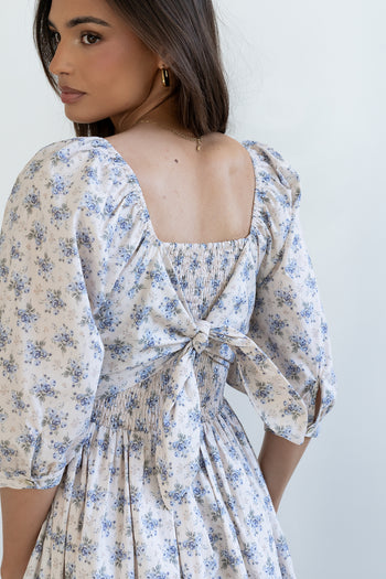 Gloria Floral Midi Dress in Ecru