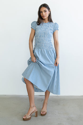 Opal Gingham Maxi Dress in Blue
