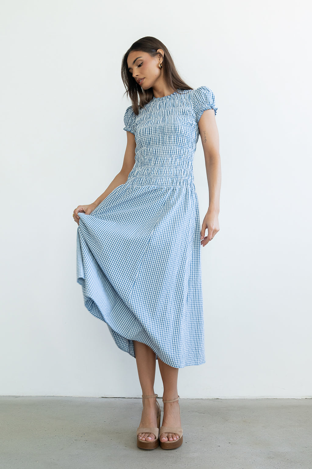 Opal Gingham Maxi Dress in Blue