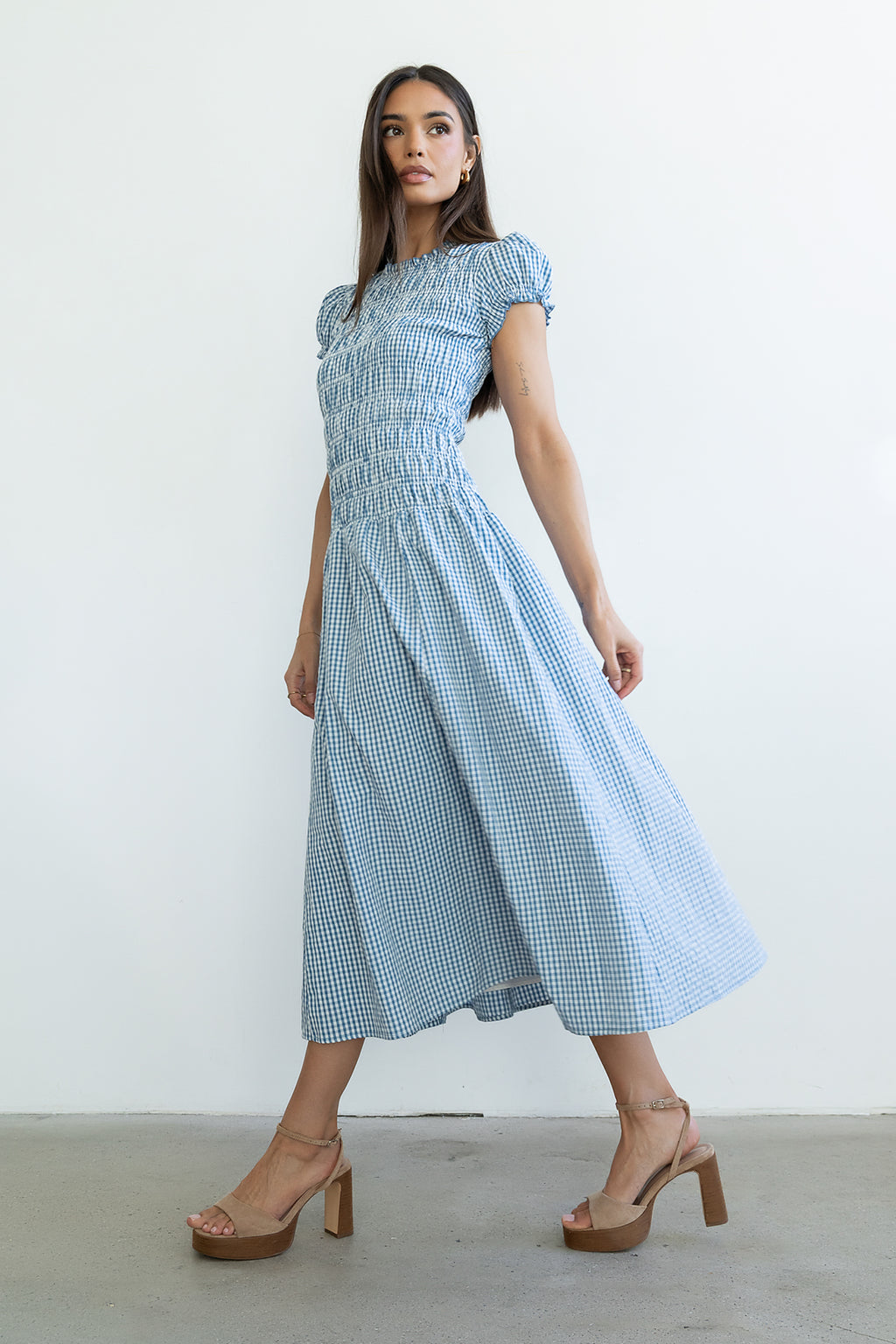 Opal Gingham Maxi Dress in Blue