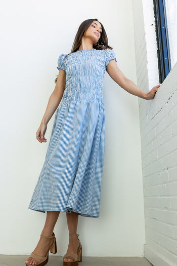 Opal Gingham Maxi Dress in Blue