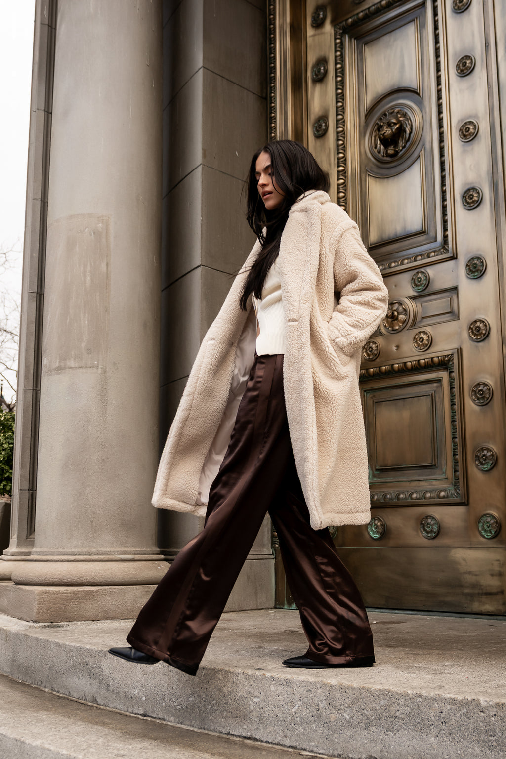 Gemma Satin Wide Leg Pants in Brown