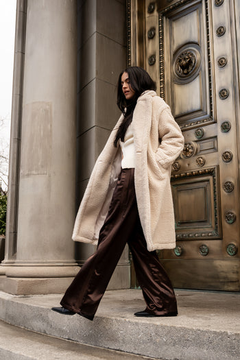 Gemma Satin Wide Leg Pants in Brown