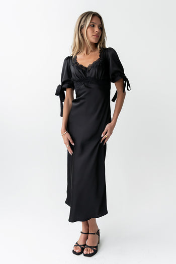 Amanda Lace Trim Maxi Dress in Black